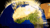 an animated image of the earth with the letter t on the bottom left