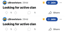 a screenshot of a r/brawlstars post asking for active clans