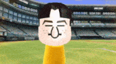 a video game character is standing in front of a stadium