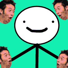 a stick figure with a smiling face is surrounded by other stick figures with different faces