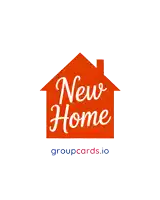an orange house with the words new home written on it