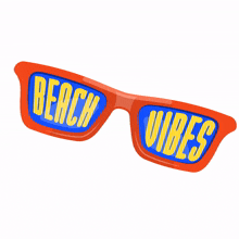a pair of orange sunglasses with the words beach vibes on them