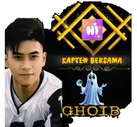 a poster with a man and a ghost that says kapten bersama ghoib