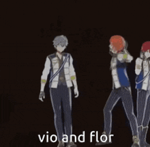 a group of anime characters are standing next to each other on a black background .