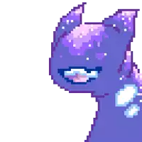 a pixel art drawing of a purple cat with a purple horn