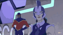 a cartoon of a man and a woman standing next to each other with marvel hq written on the bottom