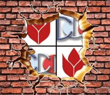 a brick wall with a logo that says cc
