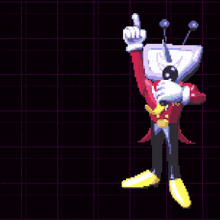 a pixel art of a robot with a speech bubble that says h-huh ?
