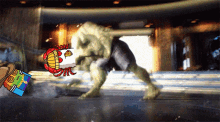 a cartoon drawing of a hulk with a rainbow colored item in front of it