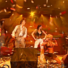 a painting of a man and two women on a stage with a watermark that says ' amanda '