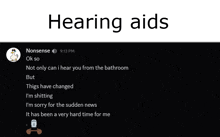 a screenshot of a text message with the words hearing aids on it