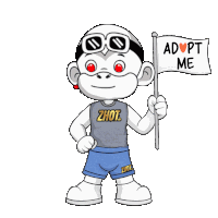 a cartoon character with adopt me written on a flag
