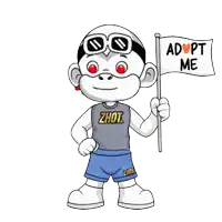 a cartoon character with adopt me written on a flag
