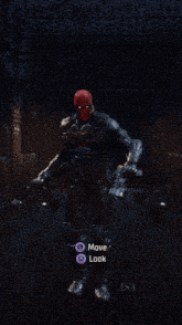 a video game character is holding a gun and the move and look buttons are shown