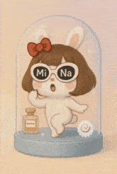 a cartoon of a bunny wearing sunglasses with the letters mi na on them