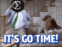 a man in a suit and tie is jumping in the air with the words it 's go time