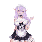 an anime girl with purple hair and a maid outfit