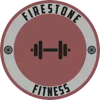 a logo for firestone fitness with a dumbbell in the middle