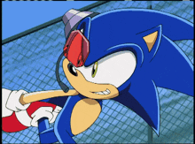 a cartoon of sonic the hedgehog wearing sunglasses and a headset