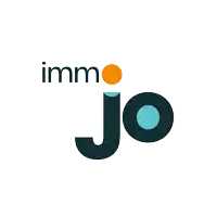 a logo for immo jo with a blue circle