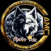 a logo for apollo music club with a wolf in the middle