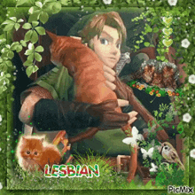 a picture of a man holding a cat with the word lesbian in the corner