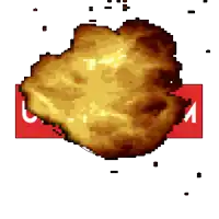 a pixel art of a fried chicken nugget with a red supreme logo in the background .