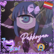 a picture of a girl with one eye has the name pakkoyan written on it