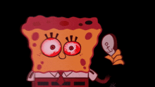 a drawing of spongebob with bloody eyes