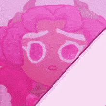a cartoon of a strawberry cookie floating in a pink bubble