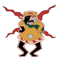 a cartoon character is standing with his hands on his hips and has a yellow shirt on