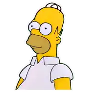 homer simpson from the simpsons is wearing a white shirt and has a bun on his head