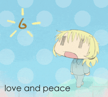 a cartoon drawing of a girl with the words love and peace below it
