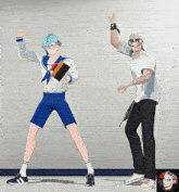 a boy in a sailor outfit is dancing with another boy in a white shirt