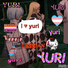 a picture of two girls with yuri written on it