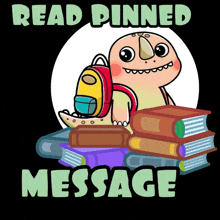 a cartoon of a monster sitting on a pile of books with the words read pinned message