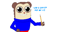 a cartoon character is holding a pencil and says use a pencil not ai