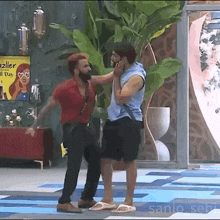 two men are fighting in front of a sign that says braziller all day