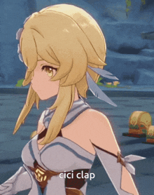 a girl in a video game says " cici clap " at the bottom