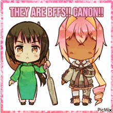 a picture of two anime characters with the caption they are bffs !!! canon