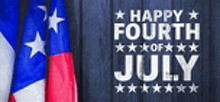 a happy fourth of july greeting card with an american flag in the background .