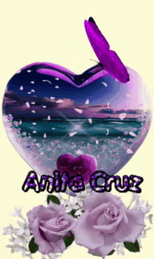 a purple heart with the name anita cruz written on it