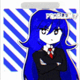 a picture of a girl with blue hair and the word problem