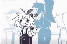 a cartoon character is waving at the camera and says `` hi 3 uh ? ''