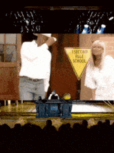 a 3 second rule school sign is in front of a man and a woman