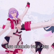 a picture of a girl with purple hair and the words " esu cuando ve a juju "