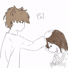 a drawing of a boy putting his hand on a girl 's head with pat written on the bottom