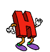Red letter H with limbs dancing