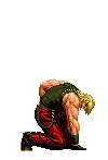 a pixel art of a man holding a red sword .