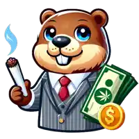 a cartoon illustration of a beaver in a suit holding a cigarette